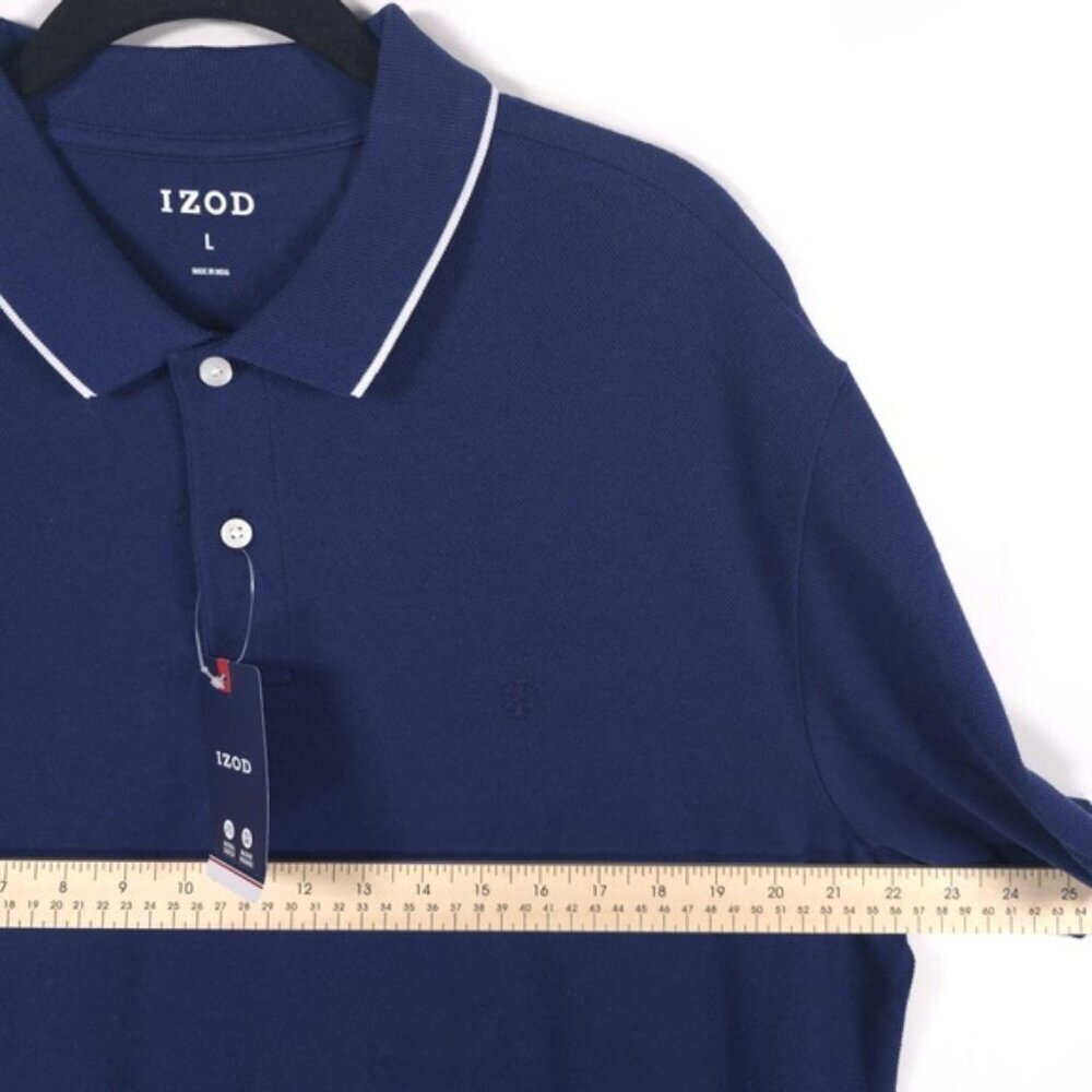 NWT IZOD MEDIEVAL BLUE SS SLD TIPD PIQ POLO Shirt INDIA MADE Cotton Size LARGE - Picture 6 of 10